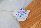 Vintage Floral Teapot Sticker - Winks Design Studio,LLC