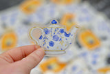 Vintage Floral Teapot Sticker - Winks Design Studio,LLC