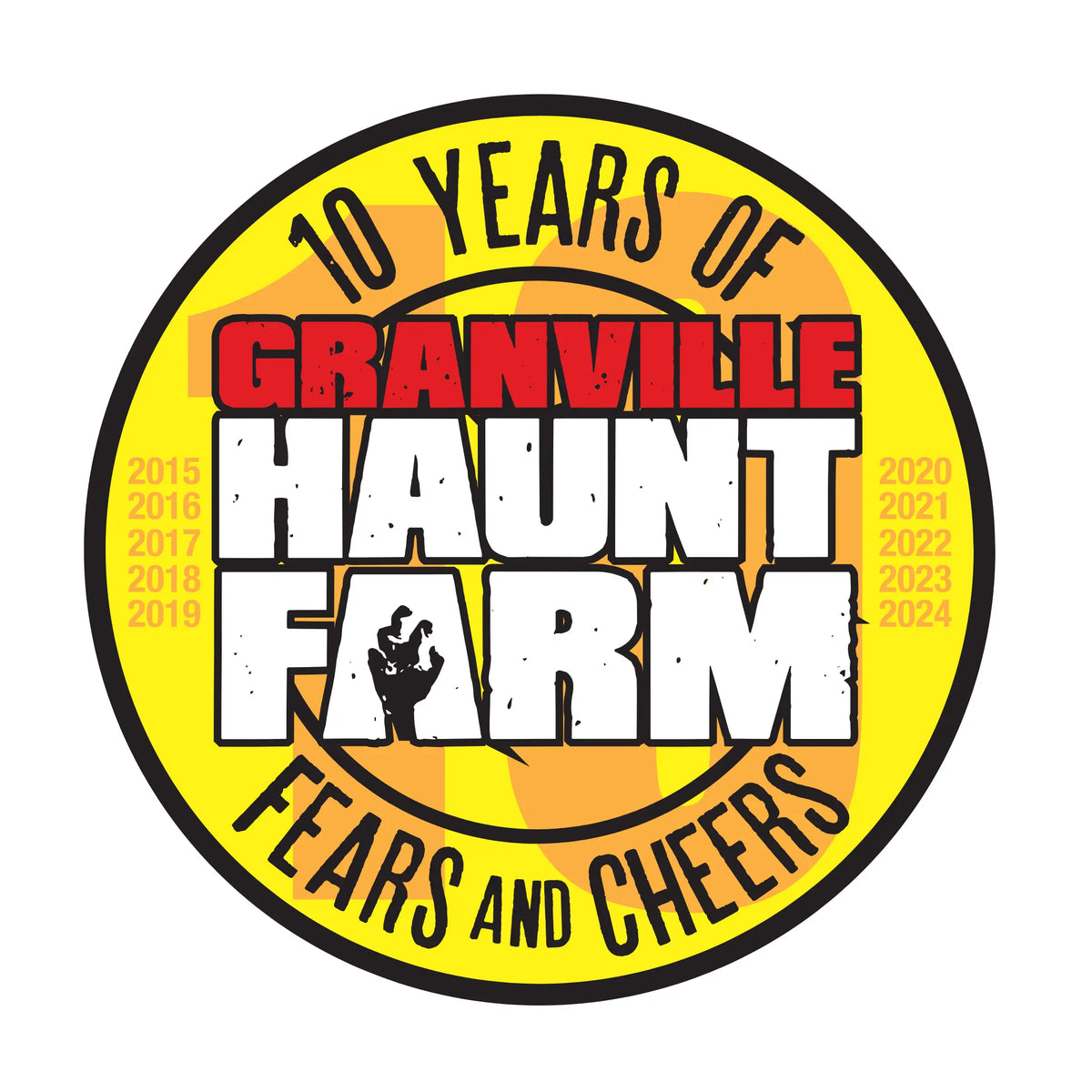 Granville Haunt Farm vinyl sticker by Winks Design Studio, LLC featuring a colorful logo design on clear backing.