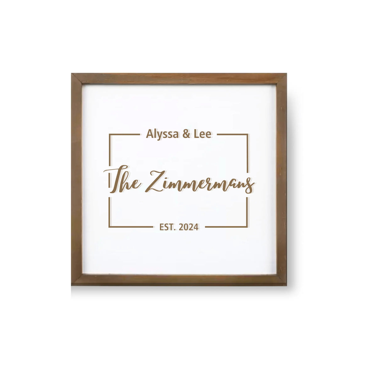 Custom last name sign wall art by Winks Design Studio, LLC, 11.85"x11.85" brown and whitewash wood wall decor.