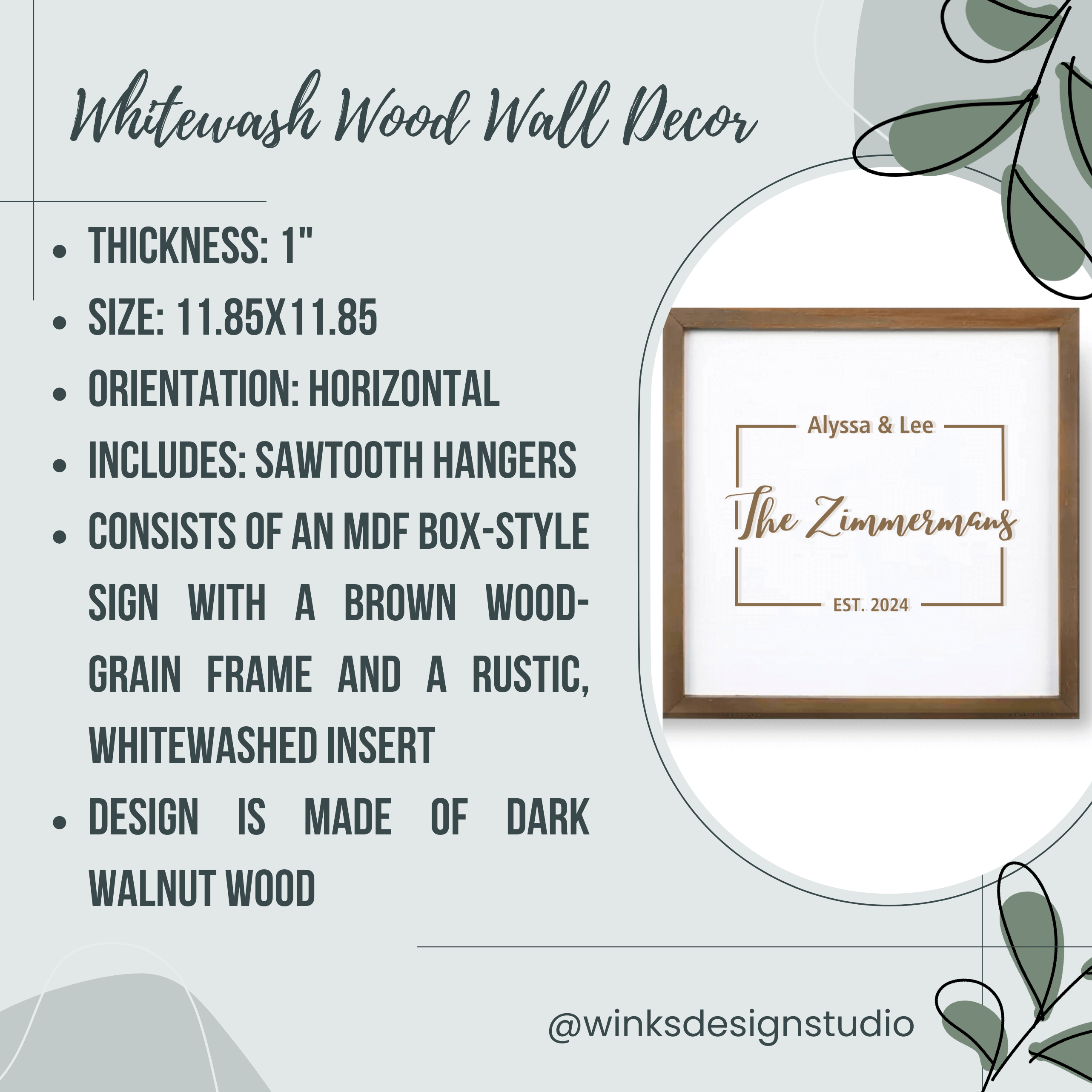 Custom Photo Memory Sign - 11.85"x11.85" Dark Walnut Wood - Elegant Home Decor - Winks Design Studio,LLC