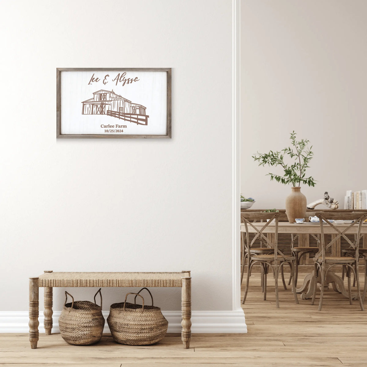 Custom wedding venue wall art by Winks Design Studio LLC showing elegant floral and venue details on framed wall decor.