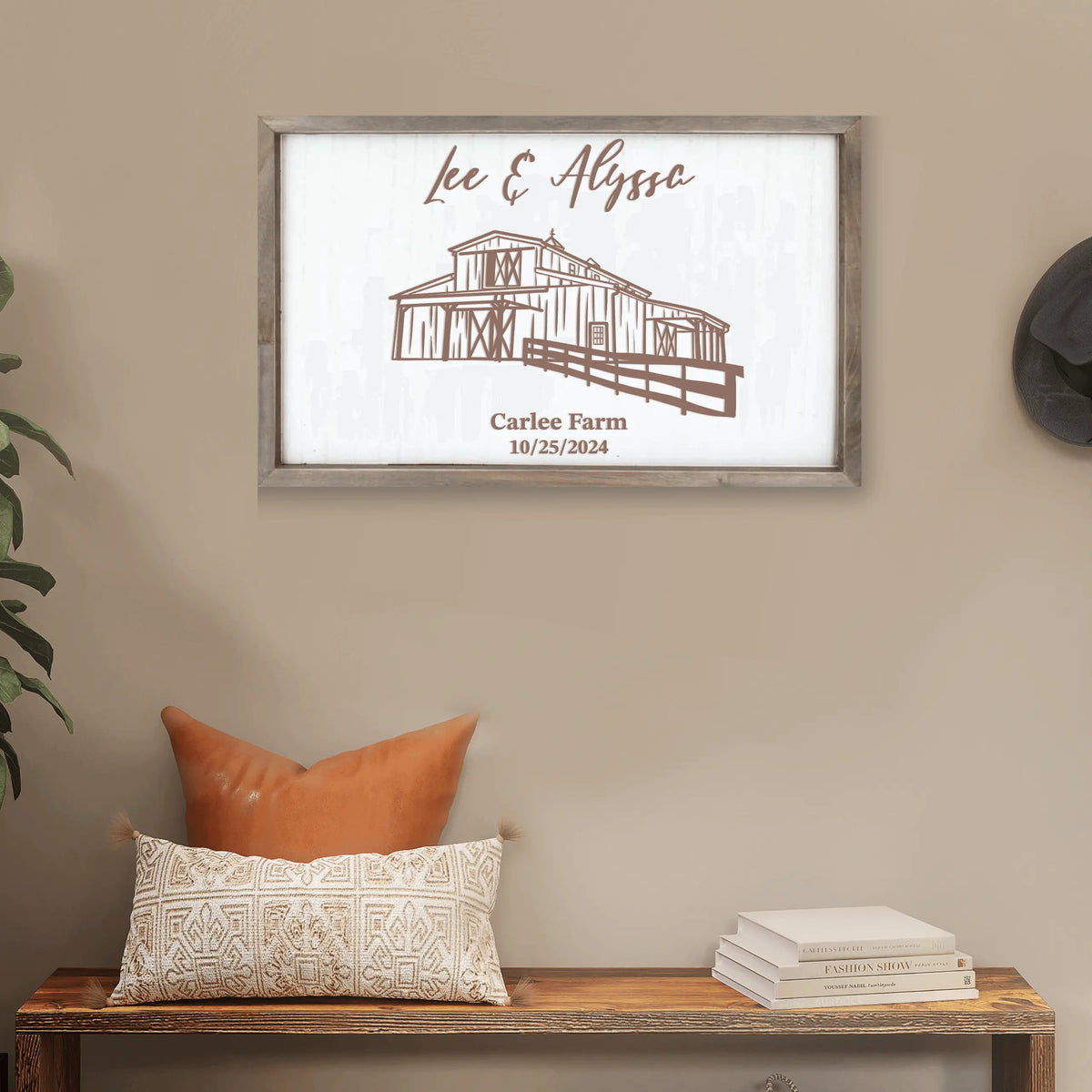 Custom wedding venue wall art by Winks Design Studio LLC, featuring elegant design perfect for wedding decor.