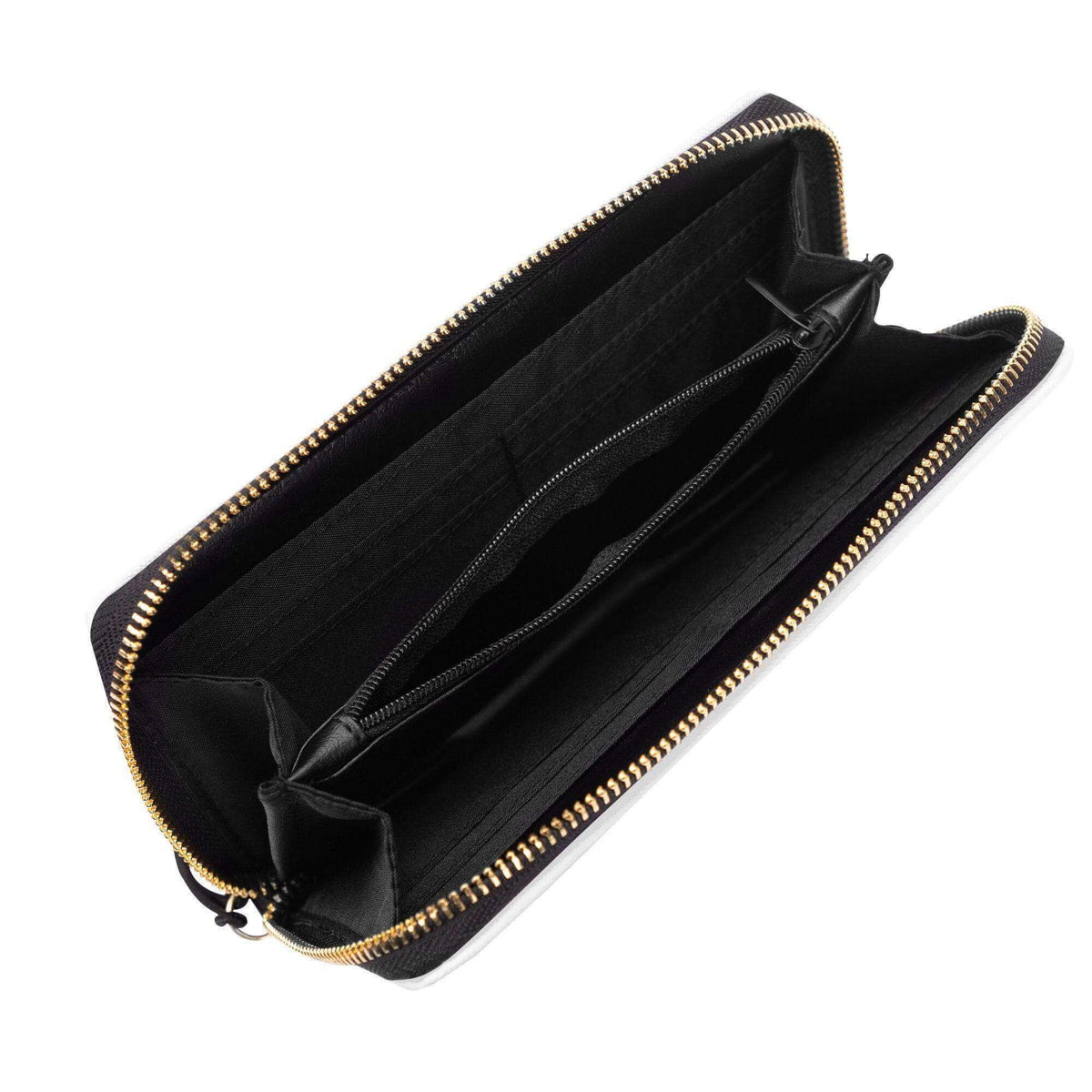 Blue hydrangea flower clutch zipper wallet by Winks Design Studio, LLC, featuring a floral design and compact storage.