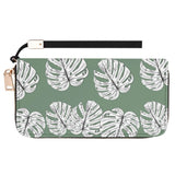 Green Monstera Leaves Clutch Wallet With Wristlet - Winks Design Studio,LLC