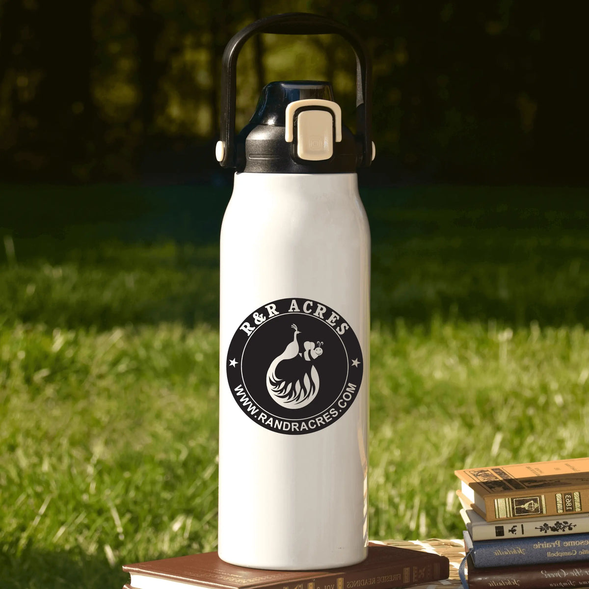 Winks Design Studio LLC R &amp; R 57oz water bottle with classic R &amp; R logo, durable plastic, and leak-proof lid.