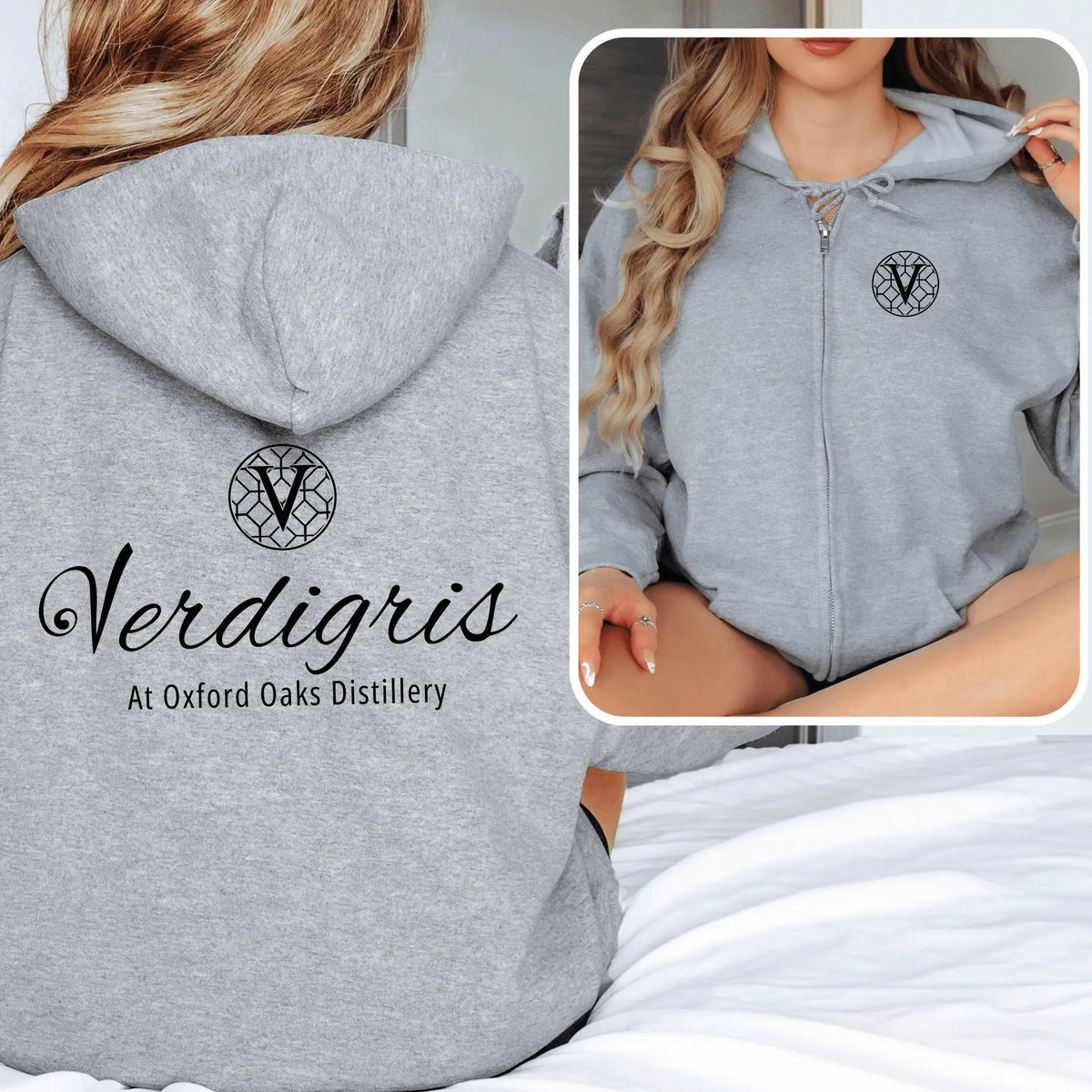 Royal blue Verdigris Zip Hoodie by Winks Design Studio, LLC, featuring a front zipper and casual fit.